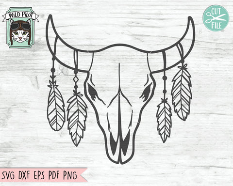 Download Cow Skull With Feathers Svg Cut File So Fontsy