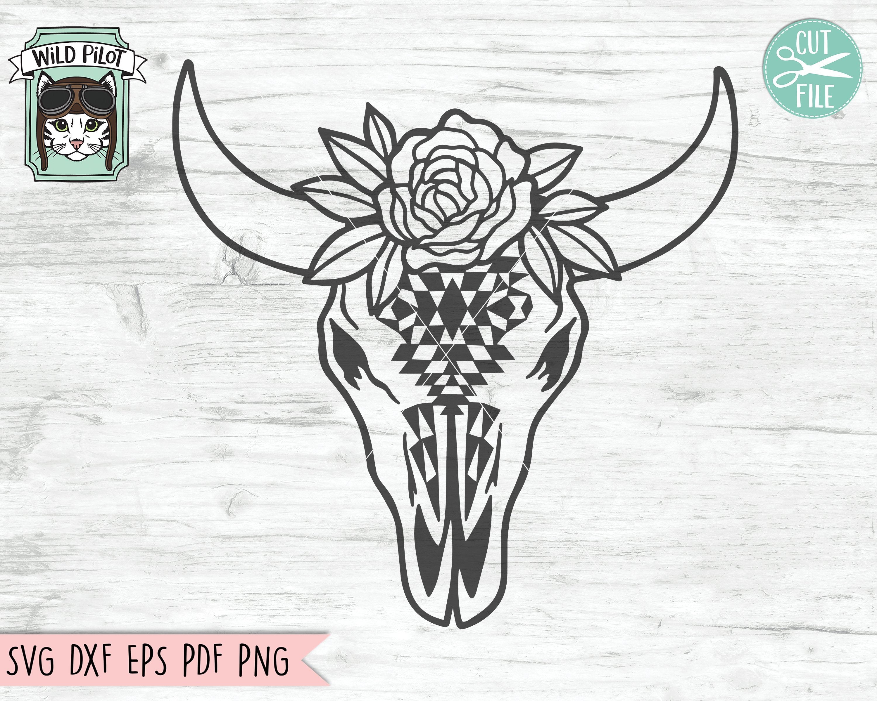 Download Cow Skull Medallion With Flowers Svg Cut File So Fontsy