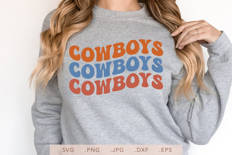 Cowboys Groovy Vintage Wavy Design SVG DXF JPG PNG EPS | School Team ...