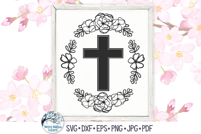 Cross with Flowers SVG Cut File - So Fontsy