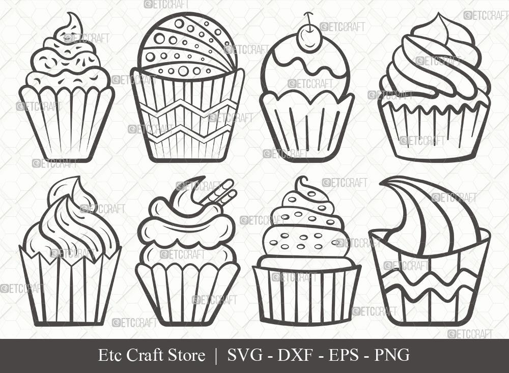 Download Cupcake Outline Svg Cut File Cupcake Svg Sweet Cupcake Svg Dessert Svg Bundle Eps Dxf Png So Fontsy