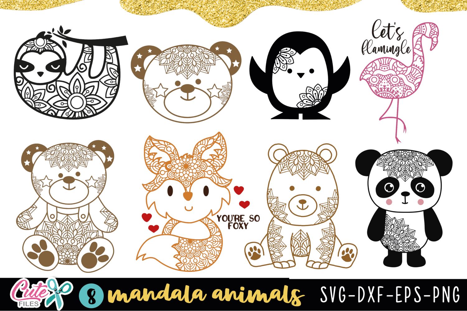 Download Cute Animals With Mandala Bundle Svg Cut File So Fontsy