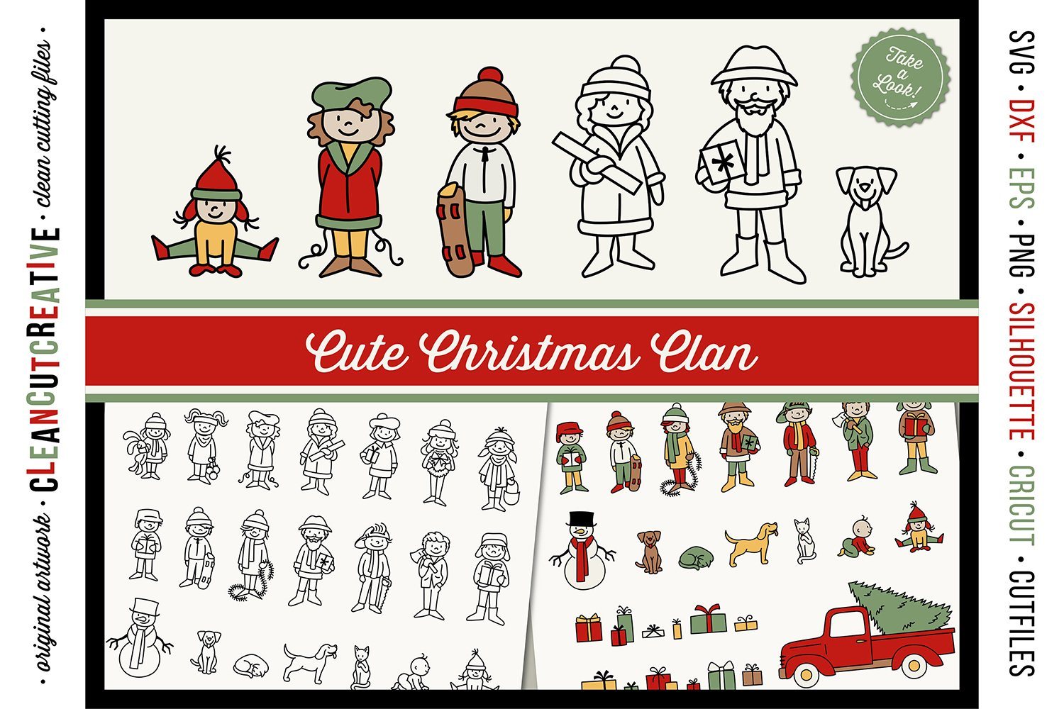 Cute Christmas Clan Family Stick Figures People Characters Svg So Fontsy