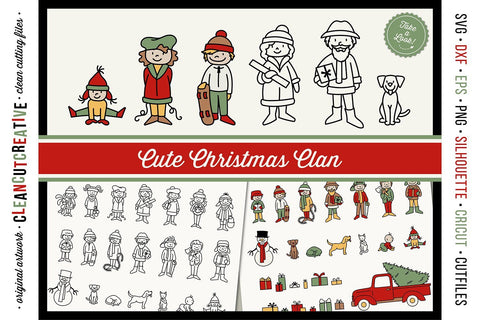 Download Cute Christmas Clan Family Stick Figures People Characters Svg So Fontsy