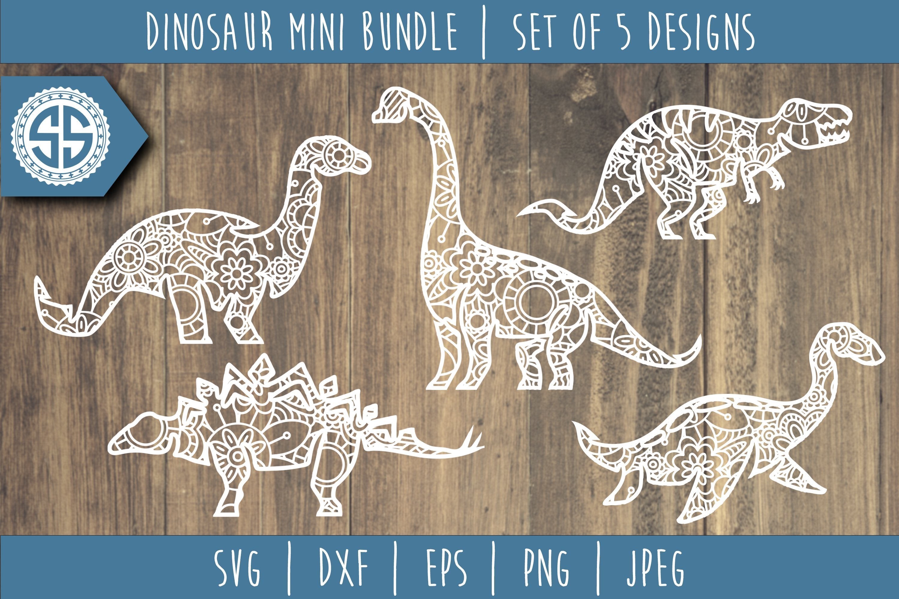 Dinosaur Mandala Zentangle Bundle Set Of 5 So Fontsy