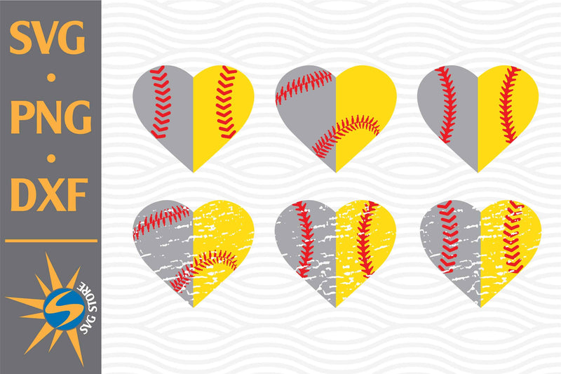 Distressed Heart Baseball Softball SVG, PNG, DXF Digital ...