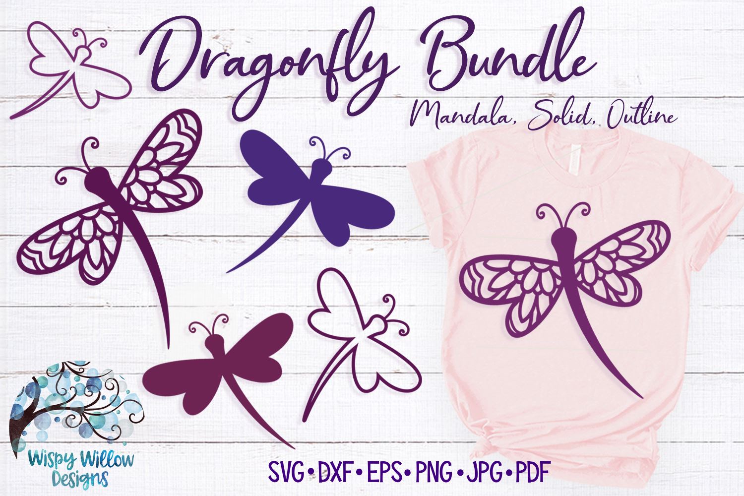 Vector Silhouette EPS File For Cricut Cut Files Dragonfly Bundle ...