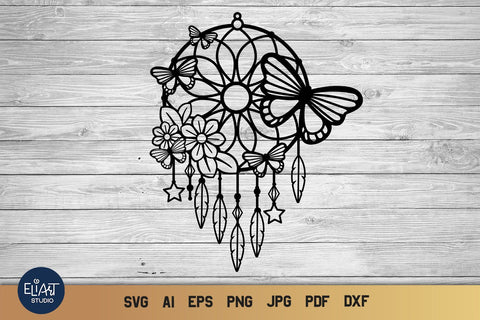 Download Dream Catcher Svg With Flowers And Butterflies Boho Dreamer Svg So Fontsy