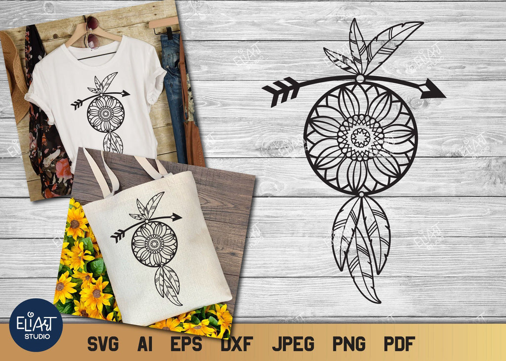 Download Dream Catcher SVG with Sunflower | Boho svg - So Fontsy