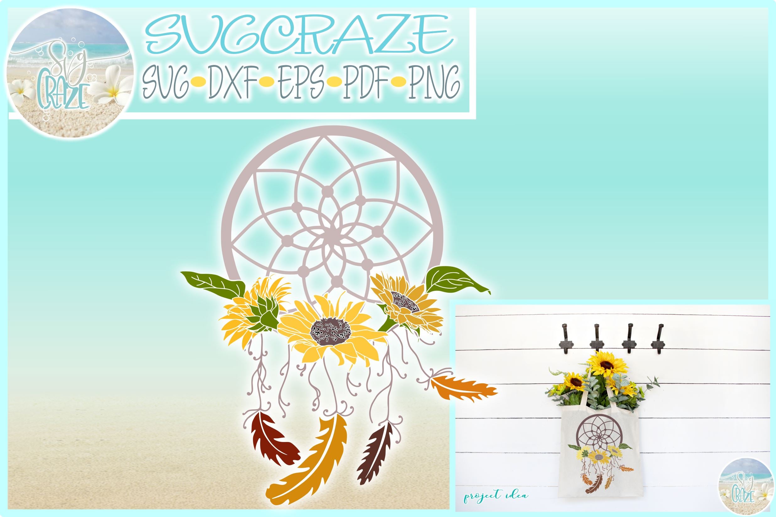 Dreamcatcher With Sunflowers Feathers Beads Svg Dxf Eps Png Pdf Files So Fontsy