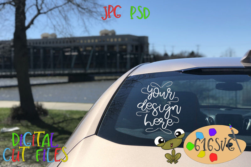 Download Drivers Side Mockup with Riverfront Scenery - So Fontsy