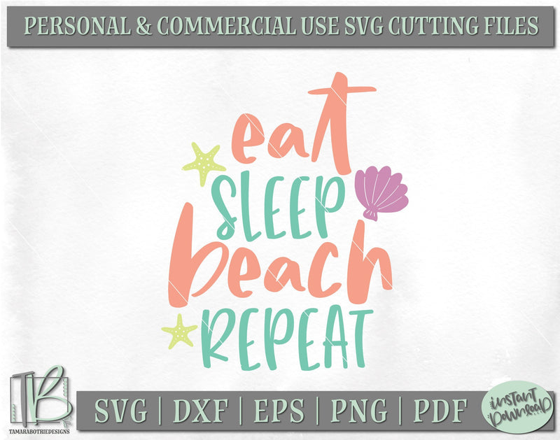 Eat Sleep Beach Repeat Svg Summer Svg Beach Svg So Fontsy