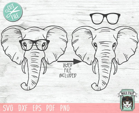 Elephant svg file, Elephant with Glasses svg, Elephant cut file, Animal
