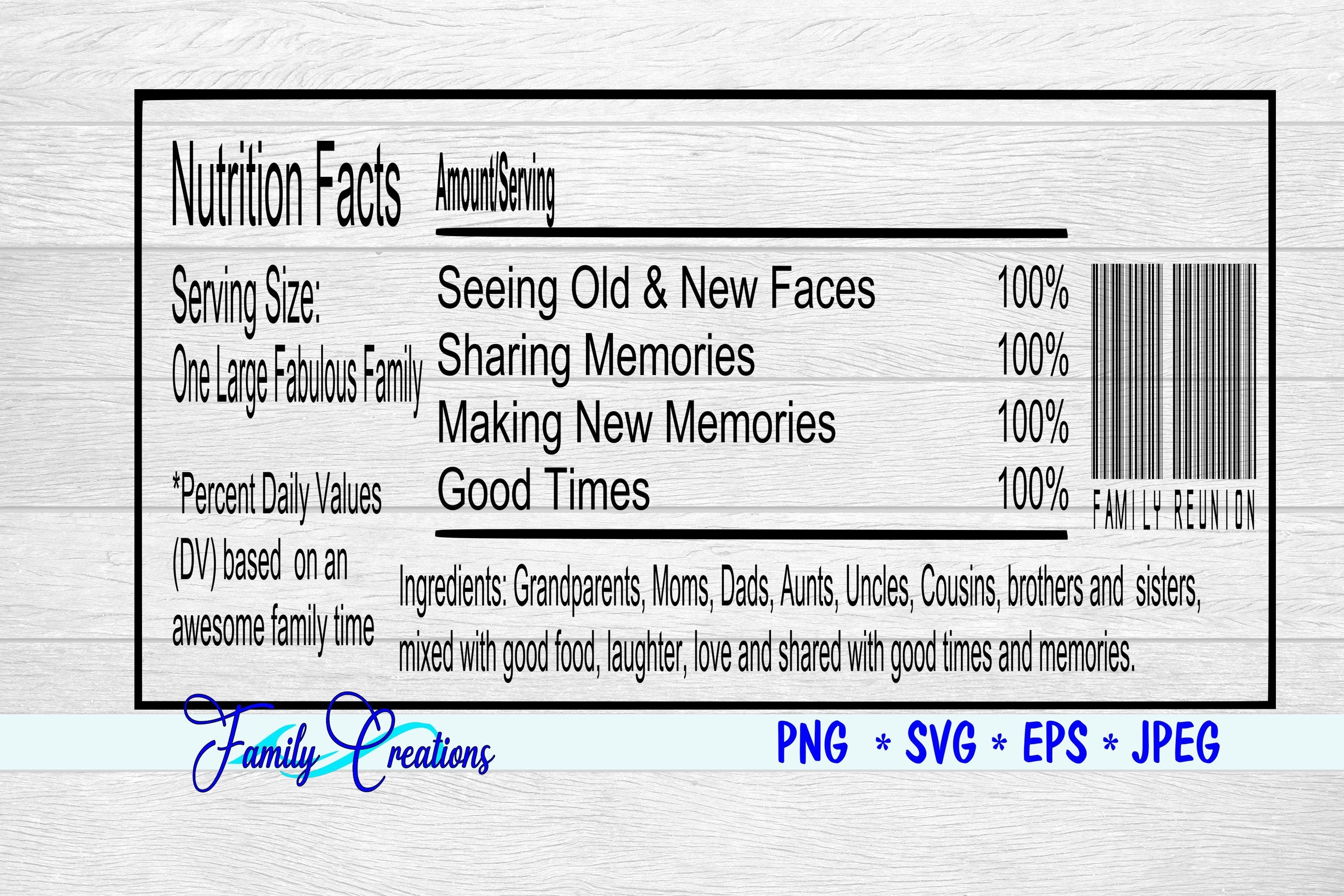 Download Fabulous Family Reunion Nutrition Label So Fontsy