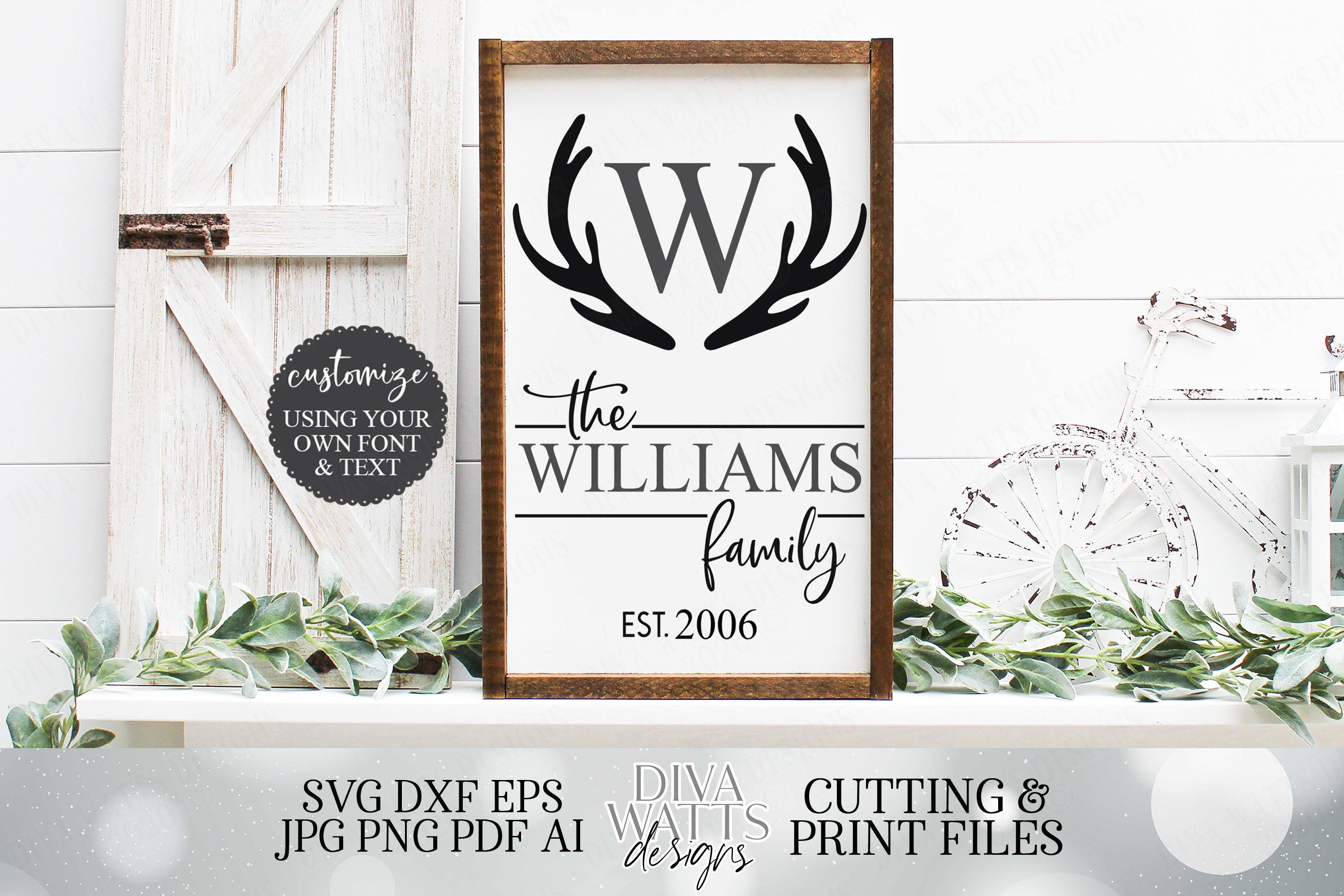 Download Family Last Name Monogram Sign Farmhouse Sign Antlers So Fontsy