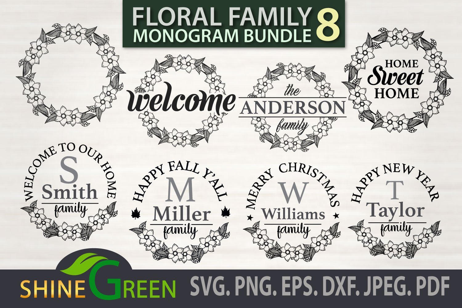 Download Family Monogram Svg Bundle Floral Name Frames With Handmade Flowers For Fall Christmas So Fontsy