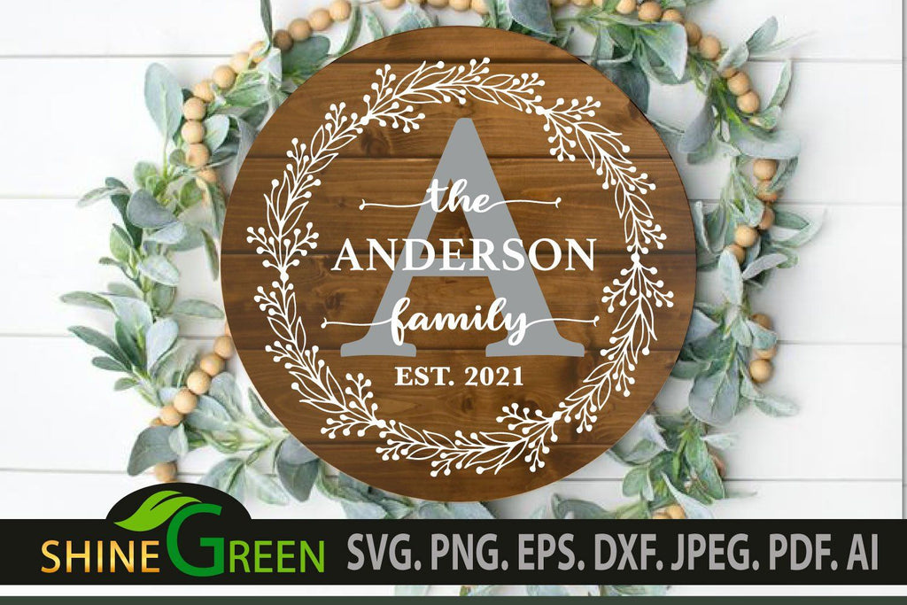 Download Family Monogram SVG Flower Wreath Farmhouse Round Wood ...