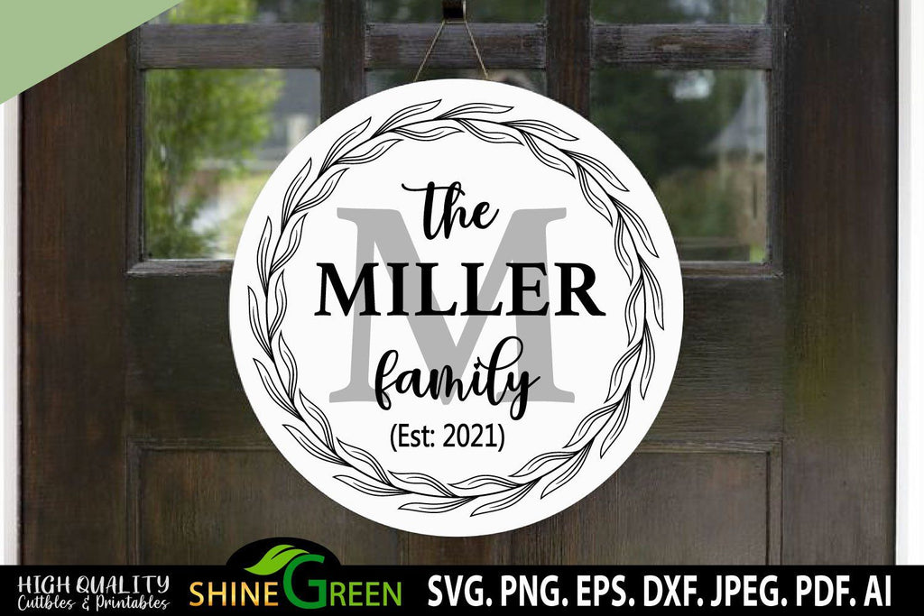 Download Family Monogram SVG Flower Wreath Round Sign for Home Farmhouse SVG - So Fontsy