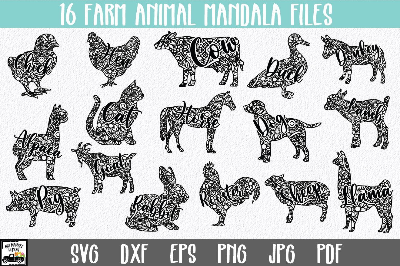 Download Farm Animal Mandala Svg Bundle 16 Mandala Animals So Fontsy