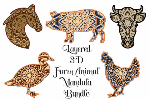 Farm Animal Svg Layered Mandala Bundle 5 Designs Cow Chicken Pig Horse Duck So Fontsy