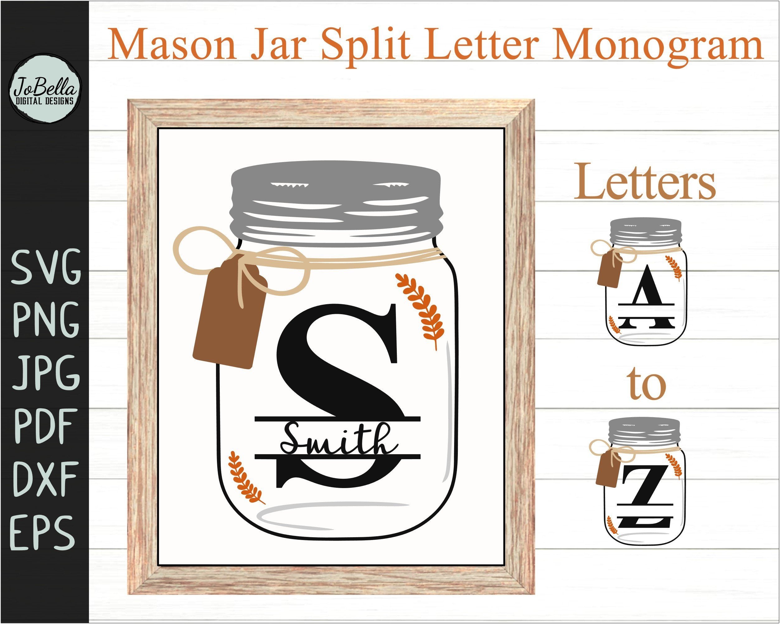 Download Farmhouse Split Letter Monogram In Mason Jars A To Z So Fontsy