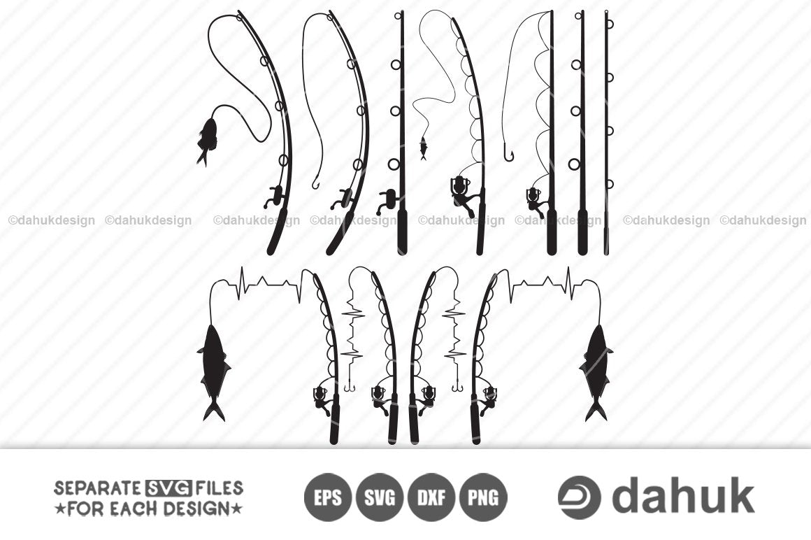 Download Fishing Rod Svg Fishing Pole Fishing Heartbeat Svg Silhouette Clipart Cuttable Design Svg Png Dxf Eps Designs So Fontsy