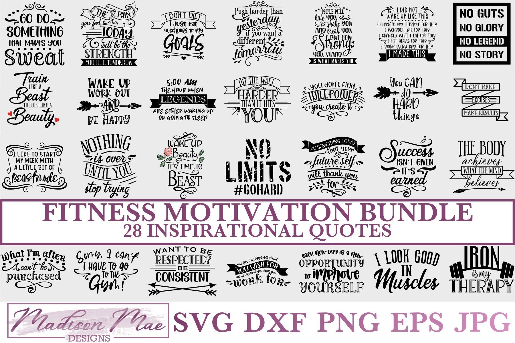 Download Fitness Motivation Svg Bundle 28 Inspirational Quotes So Fontsy