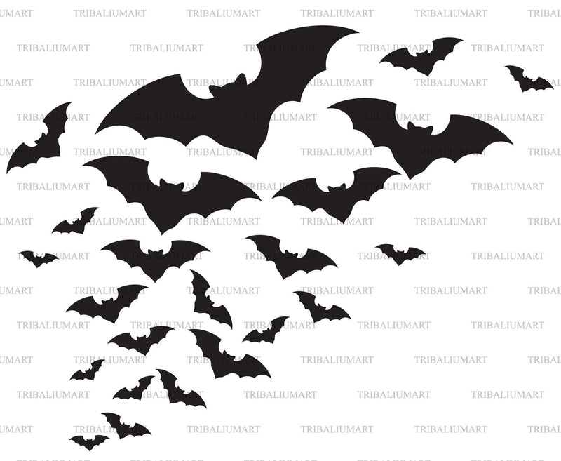 Flock Of Bats Halloween Background Cut Files For Cricut Clip Art