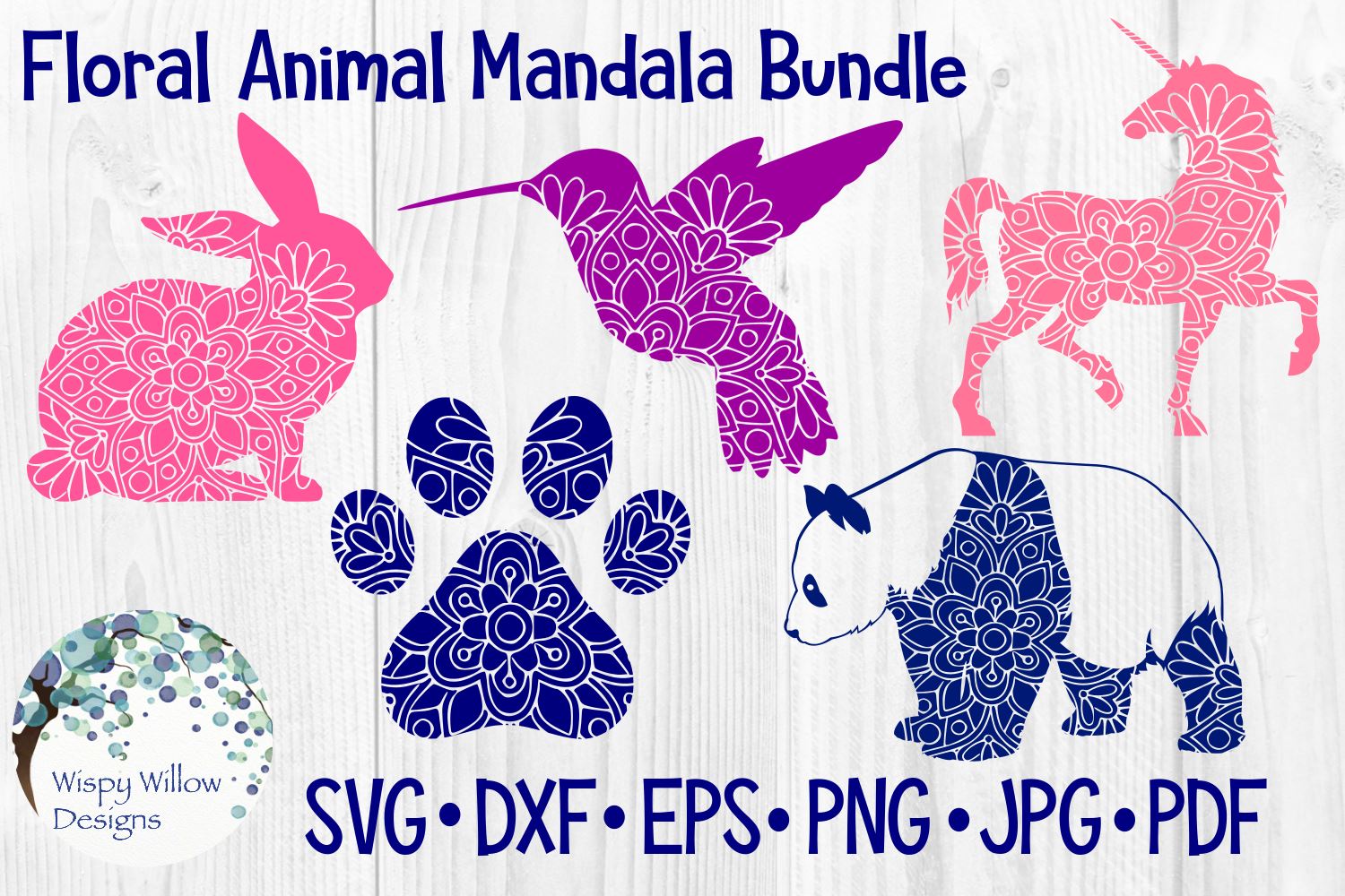 Download Floral Animal Mandala Bundle Hummingbird Unicorn Paw Print Panda Bear Rabbit So Fontsy