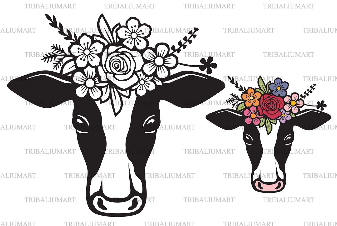 Download Floral Cow Head With Flowers Cut Files For Cricut Clip Art Eps Svg Pdf Png Dxf Jpeg So Fontsy