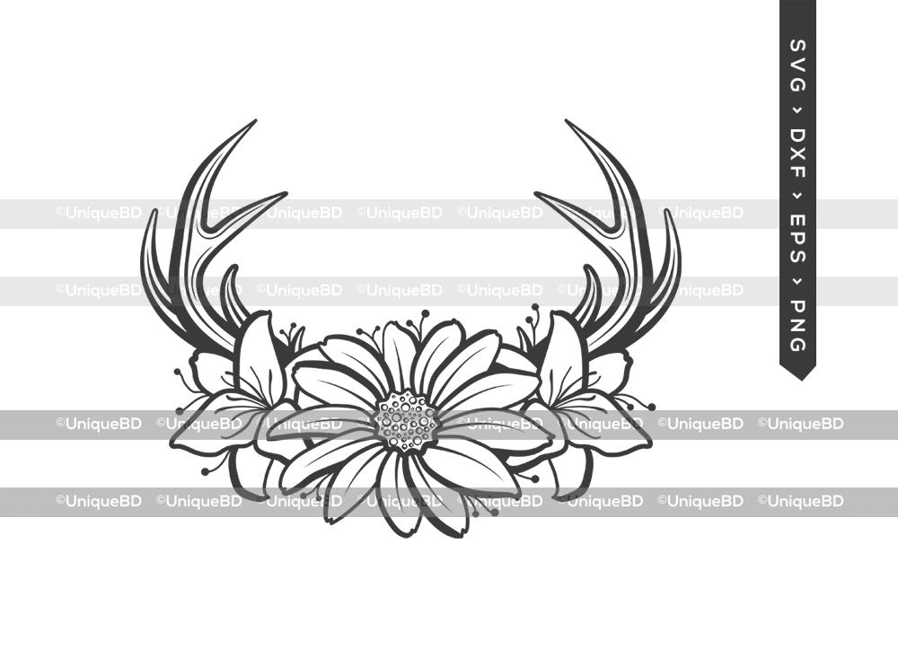 Download Floral Deer Antlers Svg Cut File Deer Antler Svg Sunflower Svg Buck Svg Hunting Svg Horn Svg Dxf Eps Png Silhouette Cut File So Fontsy