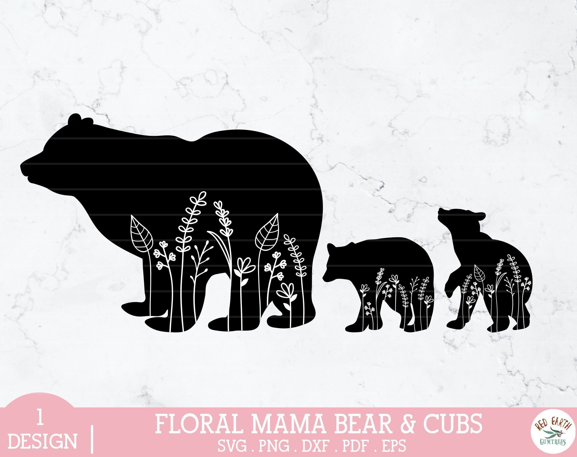Floral Mama Bear And Baby Bear Cubs Svg Mother S Day Bear Svg So Fontsy
