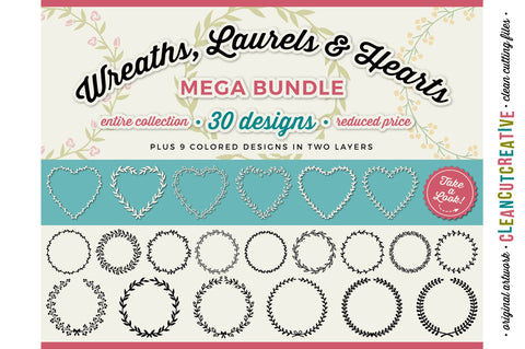 Download Floral Mega Budle 30 Wreath Laurel And Heart Frames Svg Cut Files So Fontsy