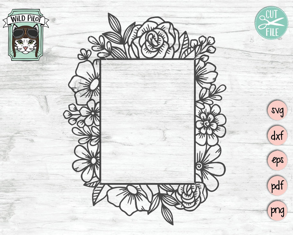 Floral Rectangle Monogram Frame SVG Cut File - So Fontsy