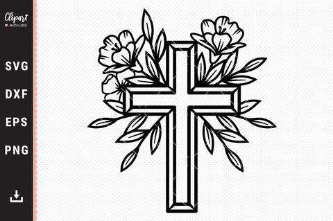 Download Flower Cross Svg Floral Easter Cross Svg Religious Svg Dxf Cricut Silhouette So Fontsy