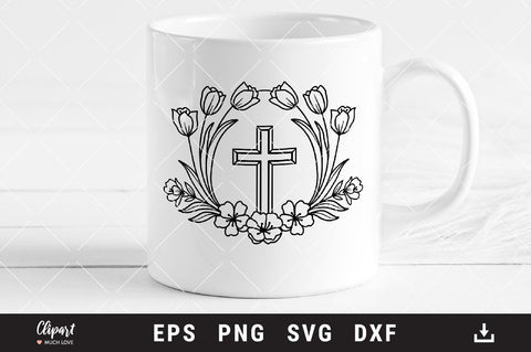 Flower Cross SVG, Floral wreath svg, Easter svg, Religious SVG, DXF ...