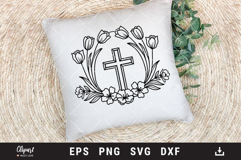 Flower Cross SVG, Floral wreath svg, Easter svg, Religious SVG, DXF ...