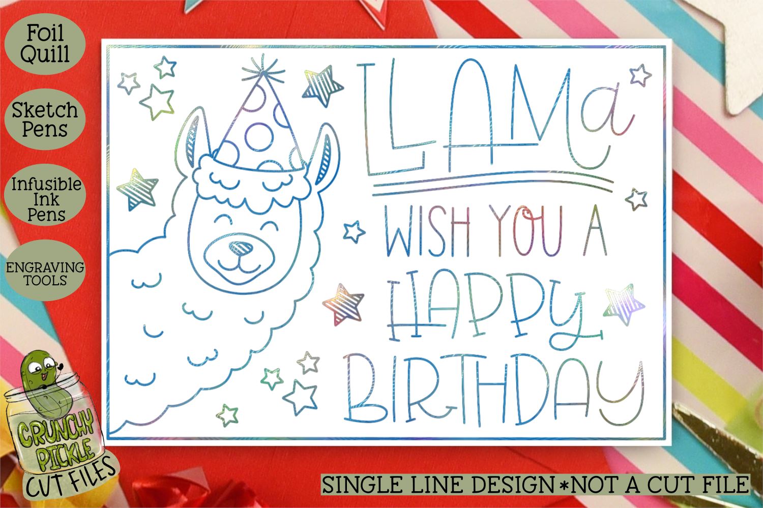 Download Foil Quill Birthday Card Llama Single Line Sketch Svg So Fontsy