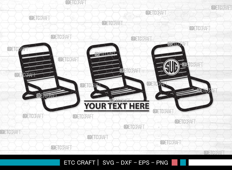 Folding Beach Chairs Monogram Svg Cut File, Lawn Chair Svg, Folding 