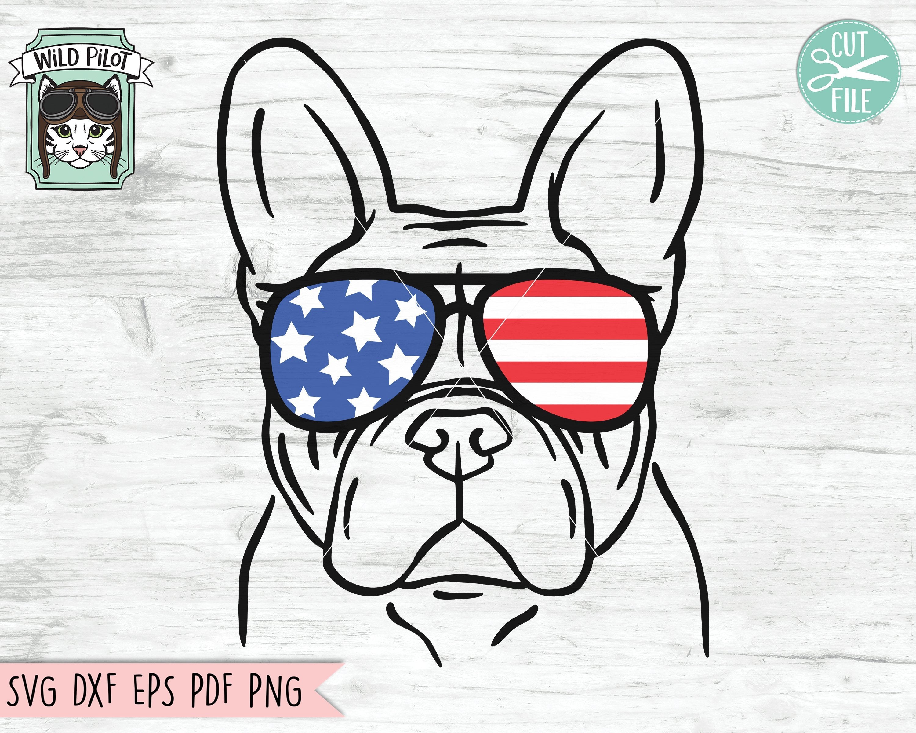 Download July 4th American Flag French Bulldog Sunglasses Svg Cut File So Fontsy