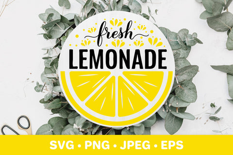 Fresh lemonade round sign SVG. Summer farmhouse decor - So Fontsy