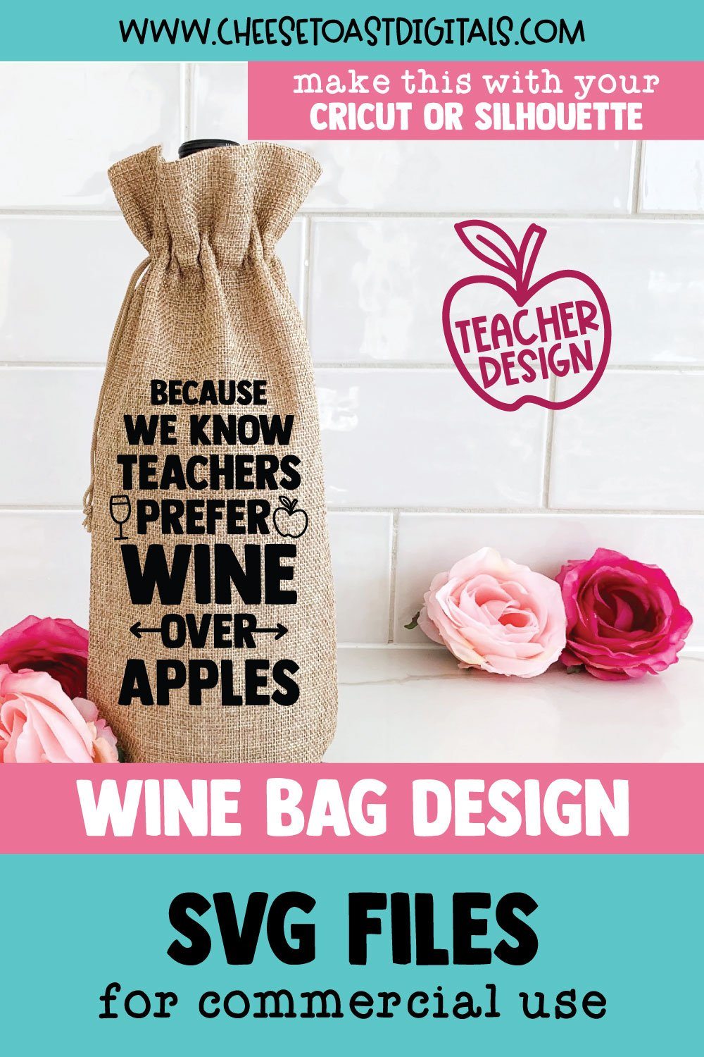 Download Funny Teacher Wine Bag SVG | Because We Know Teachers Prefer Wine Over Apples - So Fontsy