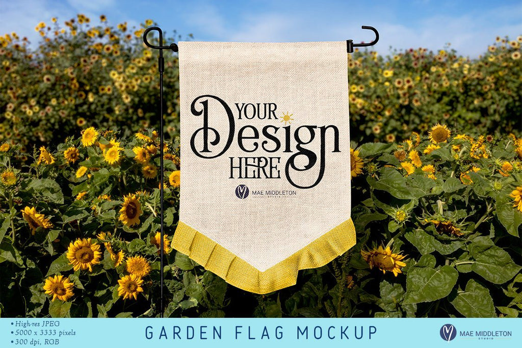 Download Garden Flag in Sunflower Field | Mock up, Styled Photo - So Fontsy