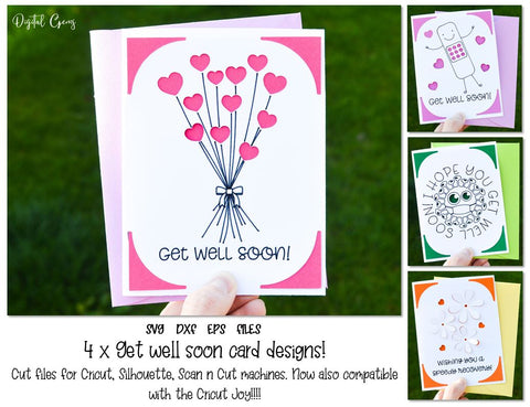 Get Well Card Bundle Now Compatible With The Cricut Joy So Fontsy