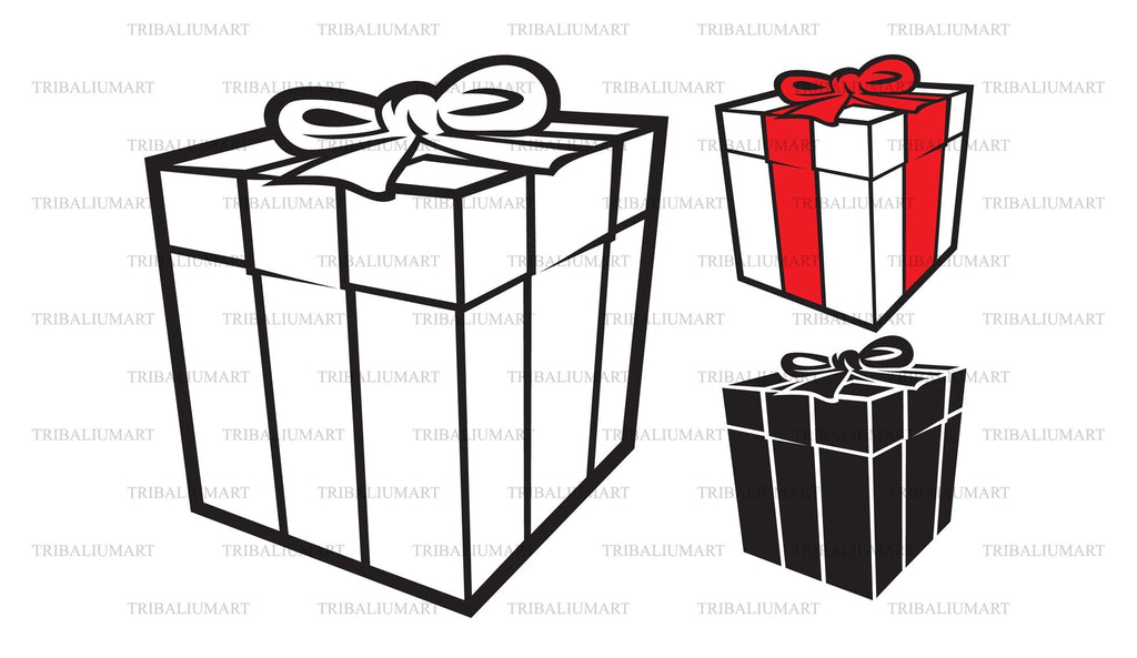 Gift box with ribbon. Cut files for Cricut. Clip Art silhouettes (eps ...