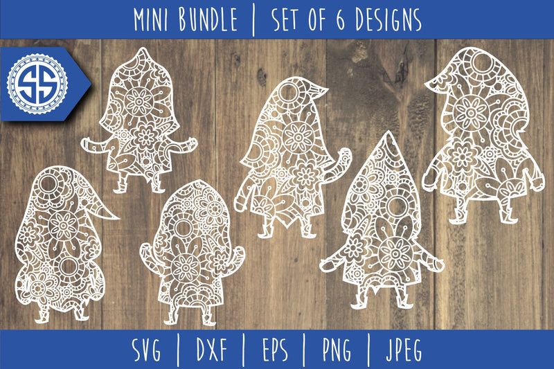 Download Gnome Mandala Zentangle Mini Bundle 5 Set of 6 - SVG - So Fontsy