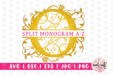 Golden Floral Split Monogram Alphabets A To Z Svg So Fontsy