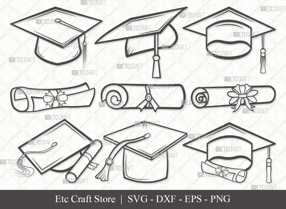 Download Graduation Cap Outline Svg Cut File Cap Svg Graduation Svg Grad Cap Svg Bundle Eps Dxf Png So Fontsy