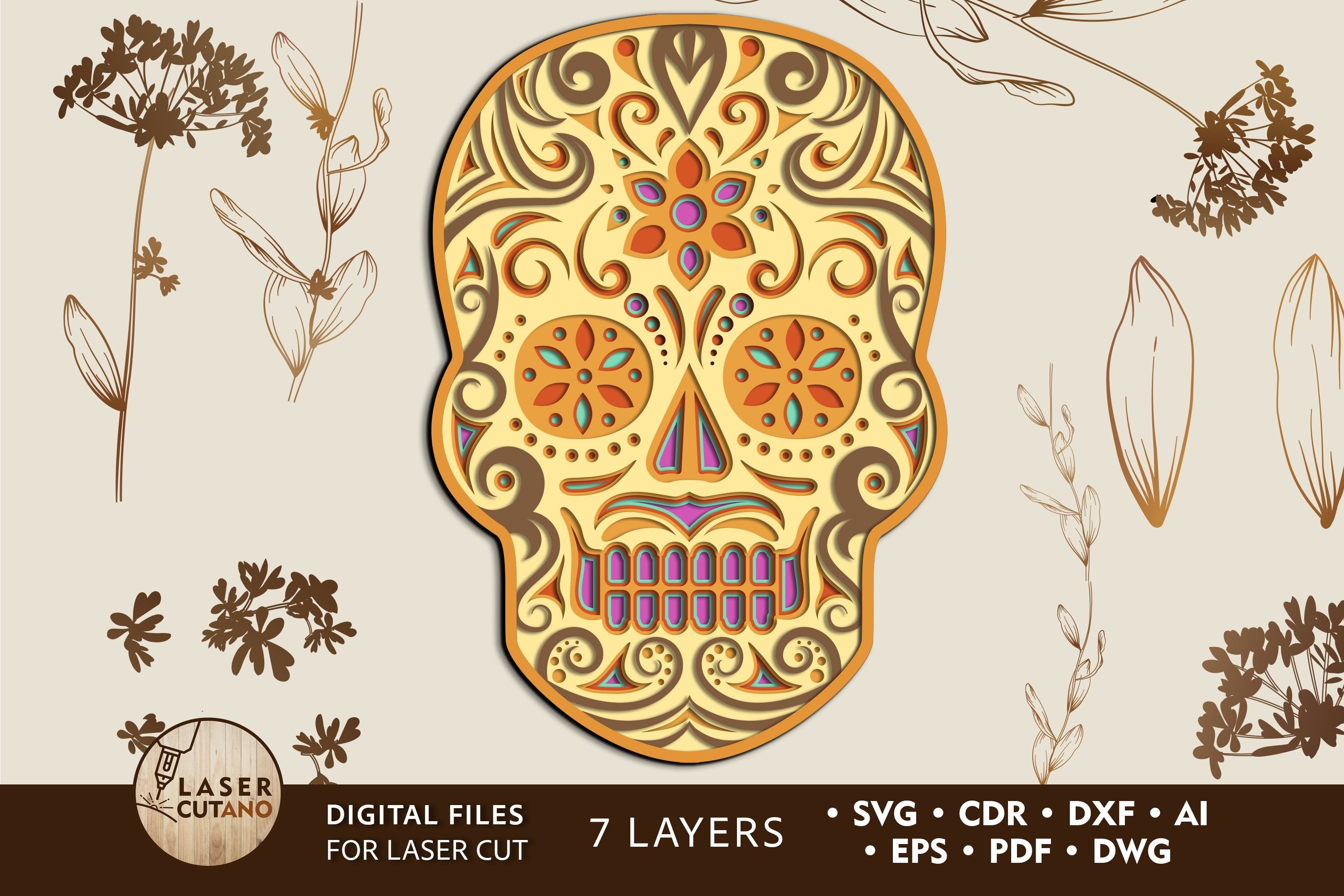 Download Halloween Floral Skull Multilayer Laser Cut Files Paper Craft Mandala 3d Designs So Fontsy