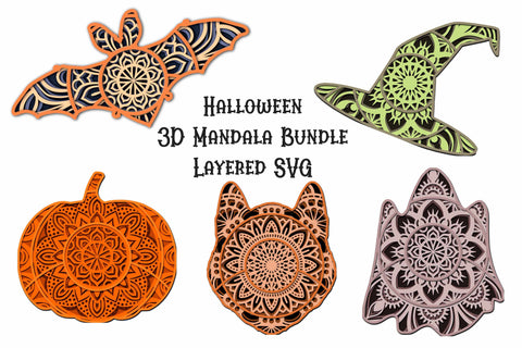 Download Halloween Mandala Bundle Svg 5 Layered Mandala Designs So Fontsy